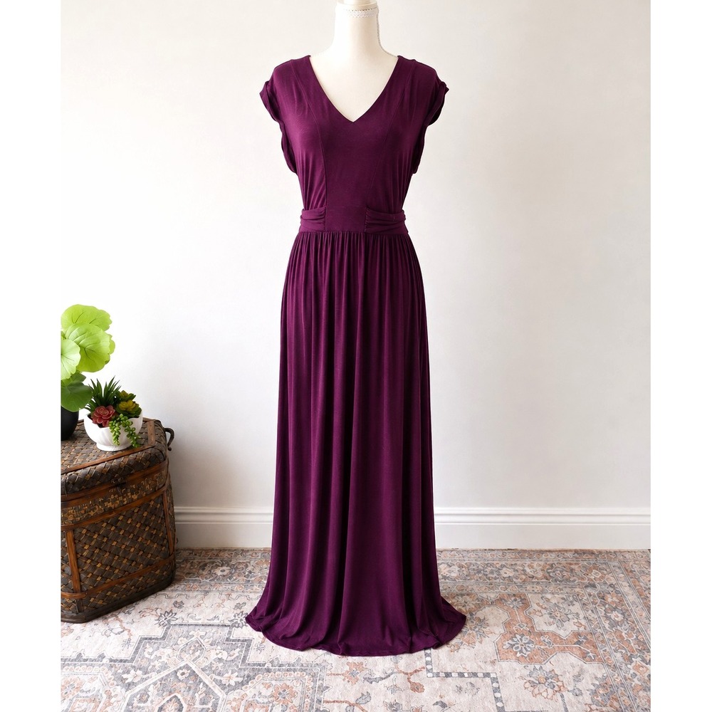 Matilda Jane Maxi Dress Womens M Plum Purple V Neck Wrap Waist Boho Cottagecore